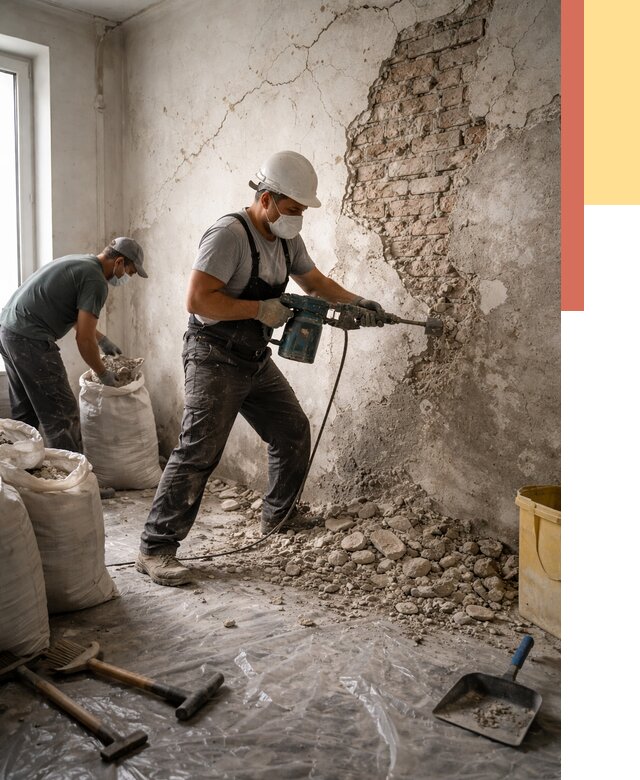 Демонтаж штукатурки со стен в Нижнем Тагиле от 7494 руб/м² — быстро и недорого | ОТДЕЛОЧНИК-Нжн
