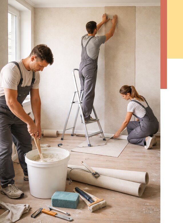 Оклейка стен обоями в Нижнем Тагиле от 3643 руб/м2 — быстро и недорого | ОТДЕЛОЧНИК-Нжн