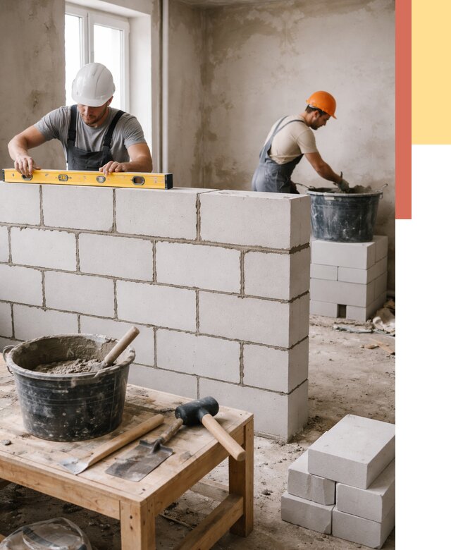 Кладка перегородок из газобетона в Нижнем Тагиле от 3331 руб. под ключ | ОТДЕЛОЧНИК-Нжн