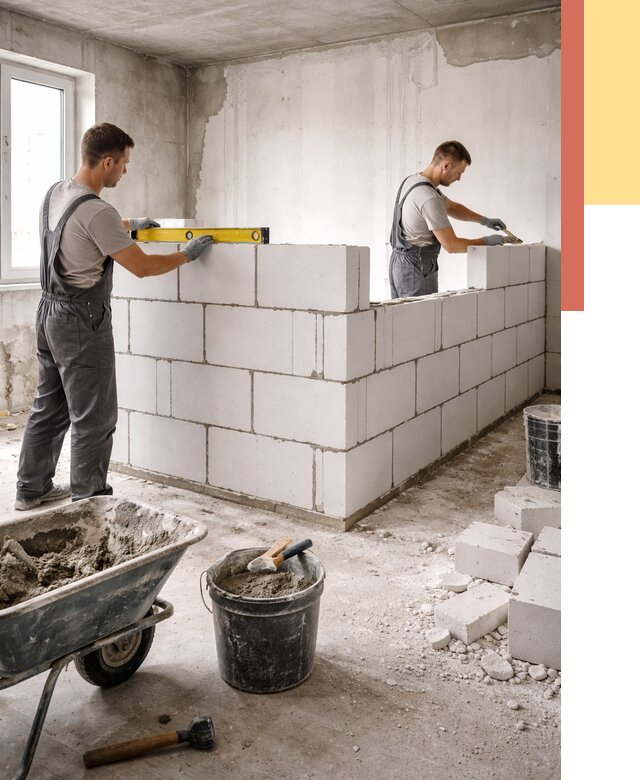 Кладка перегородок из ПГП в Нижнем Тагиле от 2602 руб./м2 — монтаж и возведение под ключ | ОТДЕЛОЧНИК-Нжн