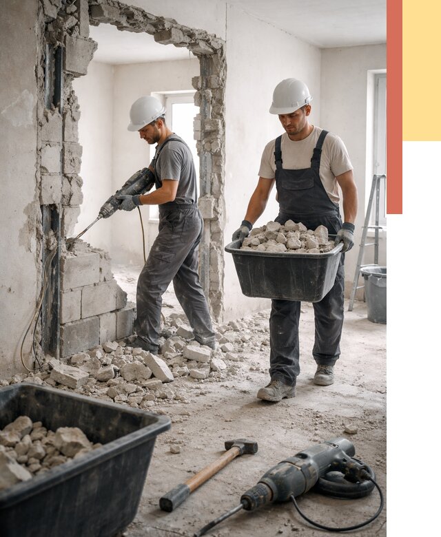 Демонтаж блоковых перегородок в Нижнем Тагиле от 3903 руб. — быстро и недорого | ОТДЕЛОЧНИК-Нжн