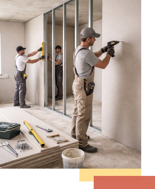 Однослойная перегородка из гипсокартона в Нижнем Тагиле под ключ, монтаж и отделка