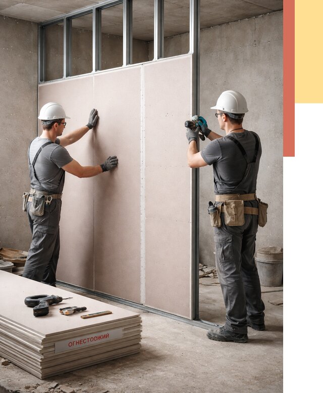 Перегородка из огнестойкого гипсокартона в Нижнем Тагиле от 1926 руб. под ключ | ОТДЕЛОЧНИК-Нжн
