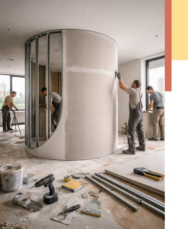 Радиусная перегородка из гипсокартона в Нижнем Тагиле от 3019 руб. под ключ | ОТДЕЛОЧНИК-Нжн