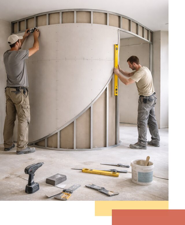 Радиусная перегородка из гипсокартона в Нижнем Тагиле под ключ