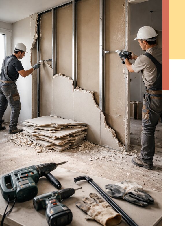 Демонтаж перегородки из гипсокартона в Нижнем Тагиле от 1249 руб. быстро и недорого | ОТДЕЛОЧНИК-Нжн