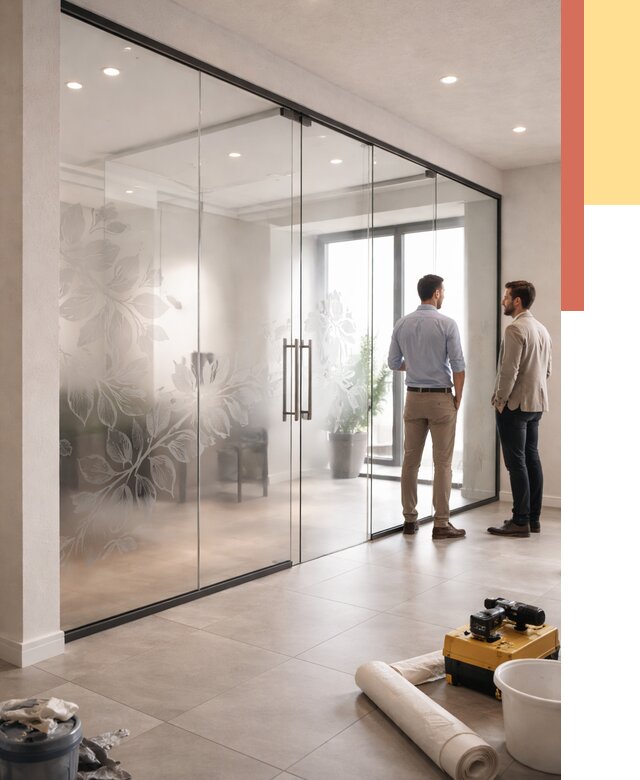 Стеклянные перегородки с рисунком в Нижнем Тагиле от 13011 руб. монтаж и нанесение | ОТДЕЛОЧНИК-Нжн