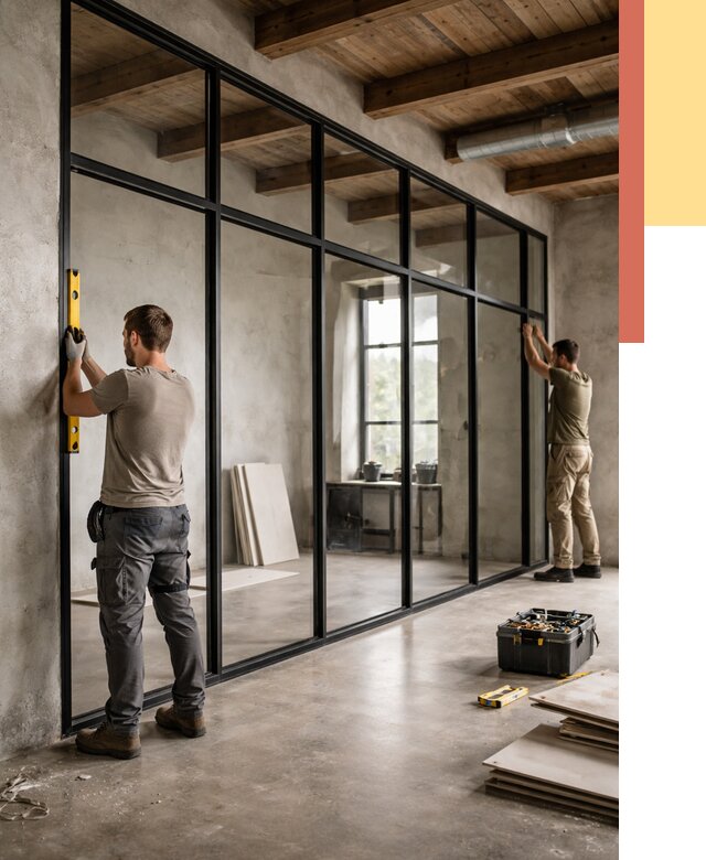 Стеклянные перегородки лофт в Нижнем Тагиле от 10929 руб. под ключ | ОТДЕЛОЧНИК-Нжн