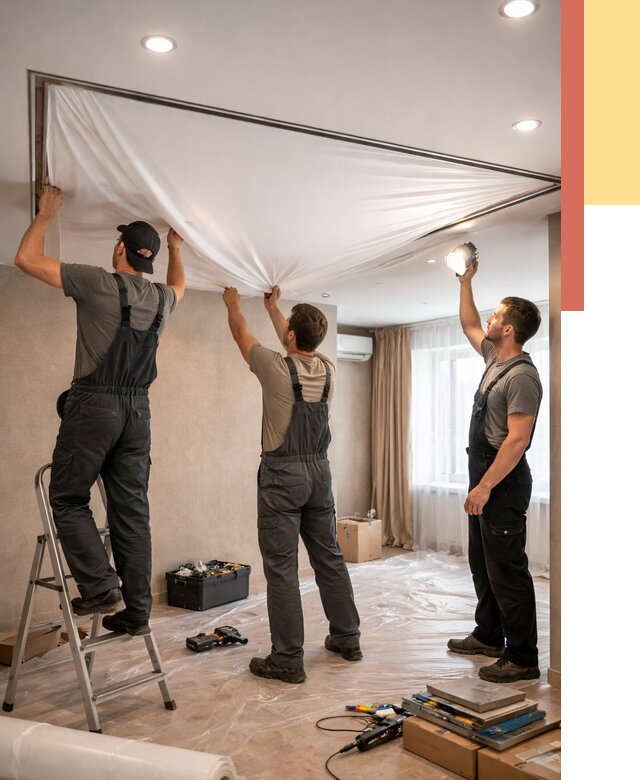 Монтаж ПВХ натяжного потолка в Нижнем Тагиле от 3643 руб. под ключ | ОТДЕЛОЧНИК-Нжн