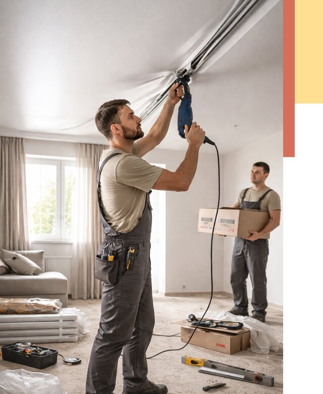 Монтаж сатинового натяжного потолка в Нижнем Тагиле от 3643 руб. | Быстро, недорого — ОТДЕЛОЧНИК-Нжн