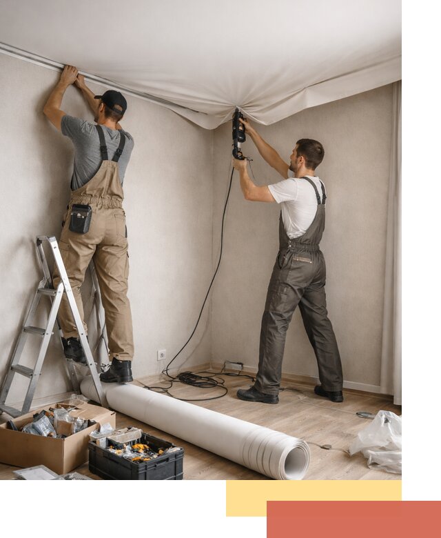 Монтаж цветного натяжного потолка в Нижнем Тагиле за один день