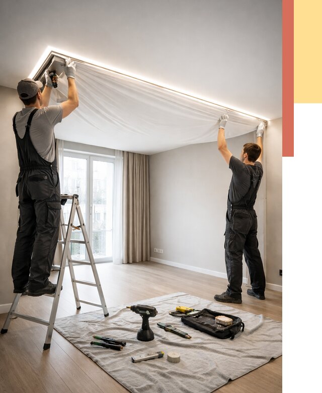 Монтаж парящего натяжного потолка в Нижнем Тагиле от 4684 руб. быстро и недорого | ОТДЕЛОЧНИК-Нжн