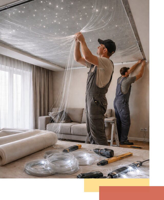 Монтаж натяжного потолка «Звездное небо» в Нижнем Тагиле