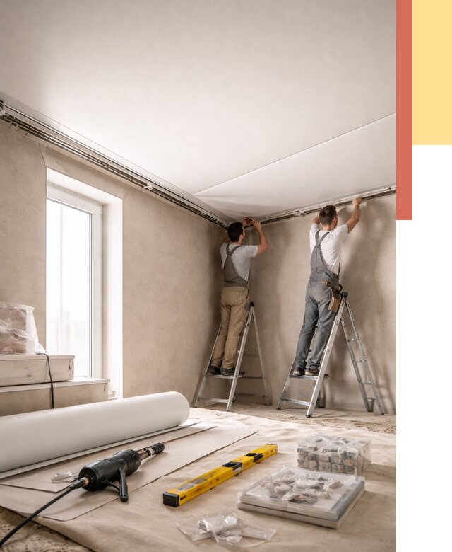 Монтаж натяжного потолка в спальне в Нижнем Тагиле от 3955 руб. под ключ | ОТДЕЛОЧНИК-Нжн