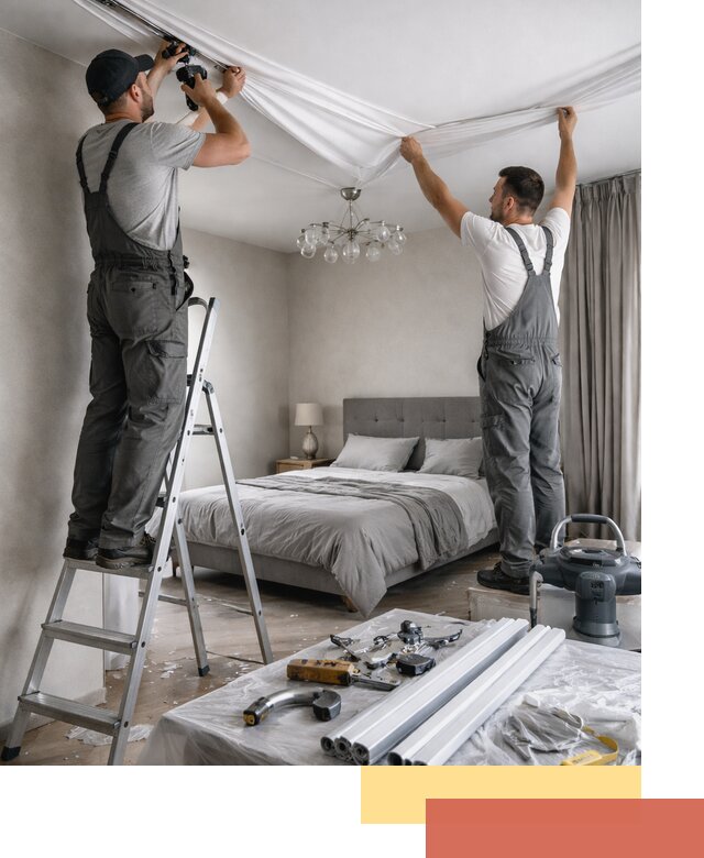 Монтаж натяжного потолка в спальне в Нижнем Тагиле