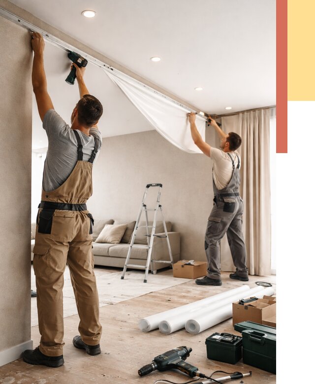 Монтаж натяжного потолка в гостиной в Нижнем Тагиле от 572 руб. | ОТДЕЛОЧНИК-Нжн