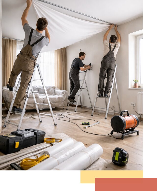 Монтаж натяжного потолка в гостиной в Нижнем Тагиле