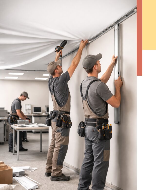 Монтаж натяжного потолка в офисе в Нижнем Тагиле от 468 руб/м² — быстро и недорого | ОТДЕЛОЧНИК-Нжн