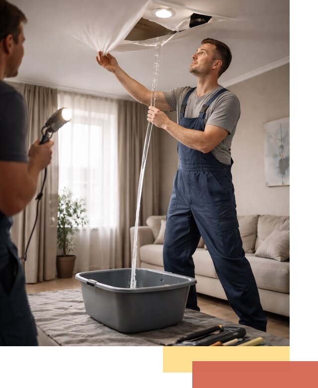 Слив воды с натяжного потолка в Нижнем Тагиле быстро и аккуратно