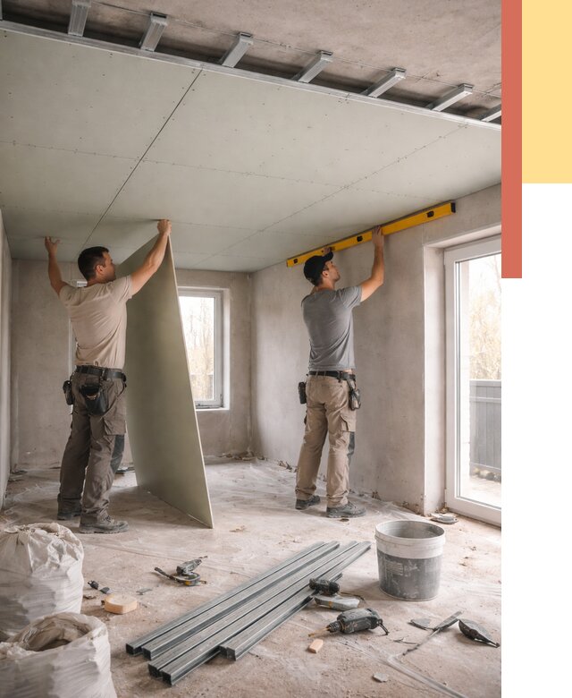 Одноуровневый потолок из гипсокартона в Нижнем Тагиле от 781 руб. — монтаж под ключ | ОТДЕЛОЧНИК-Нжн