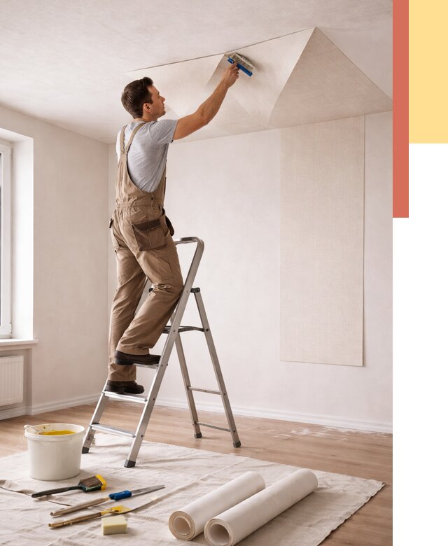 Поклейка обоев на потолок в Нижнем Тагиле от 4684 руб. быстро и недорого | ОТДЕЛОЧНИК-Нжн